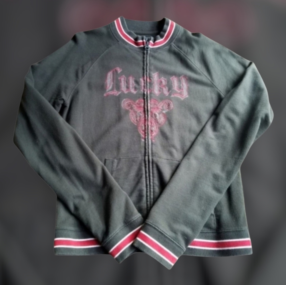 Rare Vintage Lucky Brand Dungarees Zip Up Bomber/Track Jacket Sweatshirt